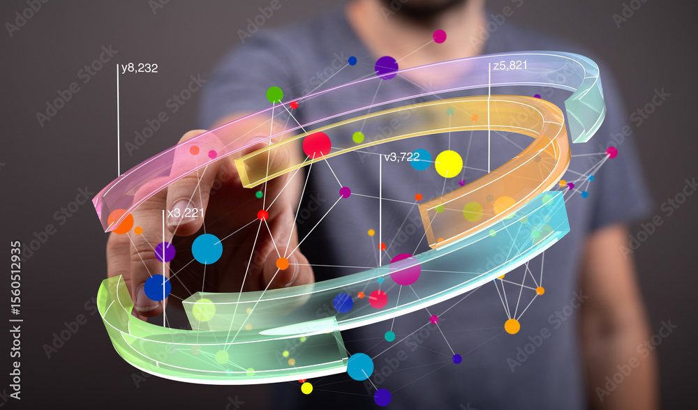 Leinwandbilder abstract image of a person interacting with a colorful 3d network graph. ideal for technology, data,