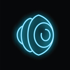Neon icon of an eye glowing blue against a black background