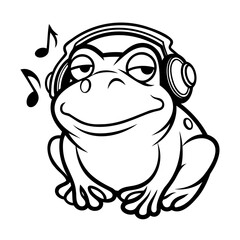A frog wearing headphones with musical notes winking animal