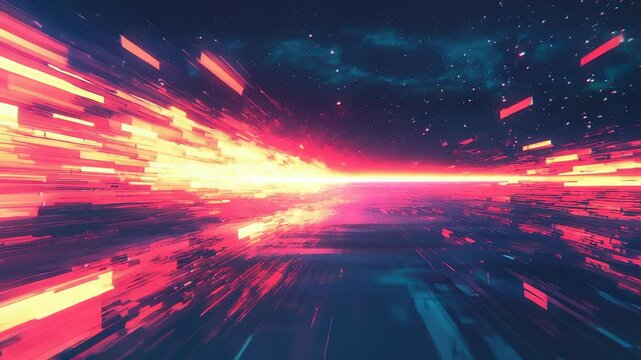 Abstract Light Streaks in Space, Hyperdrive Animation with Red and Blue Hues