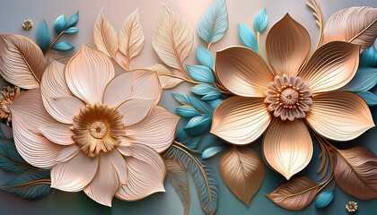 floral design with golden accents and pastel colors featuring intricate flowers and leaves creating delicate and elegant aesthetic