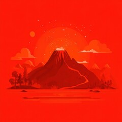 Volcanic eruption scene with simple shapes.