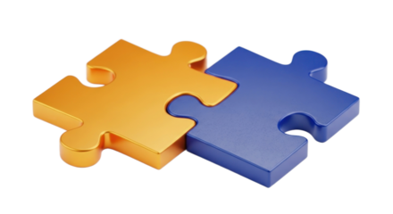 Interlocking Puzzle Pieces Orange And Blue Colors Representing Teamwork And Problem Solving Isolated Transparent Background