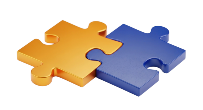 Interlocking Puzzle Pieces Orange And Blue Colors Representing Teamwork And Problem Solving Isolated Transparent Background