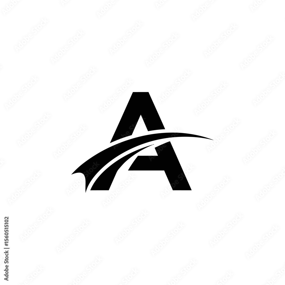 Fototapete a bold black letter a logo with a swoosh design element on a white background in a minimalist style