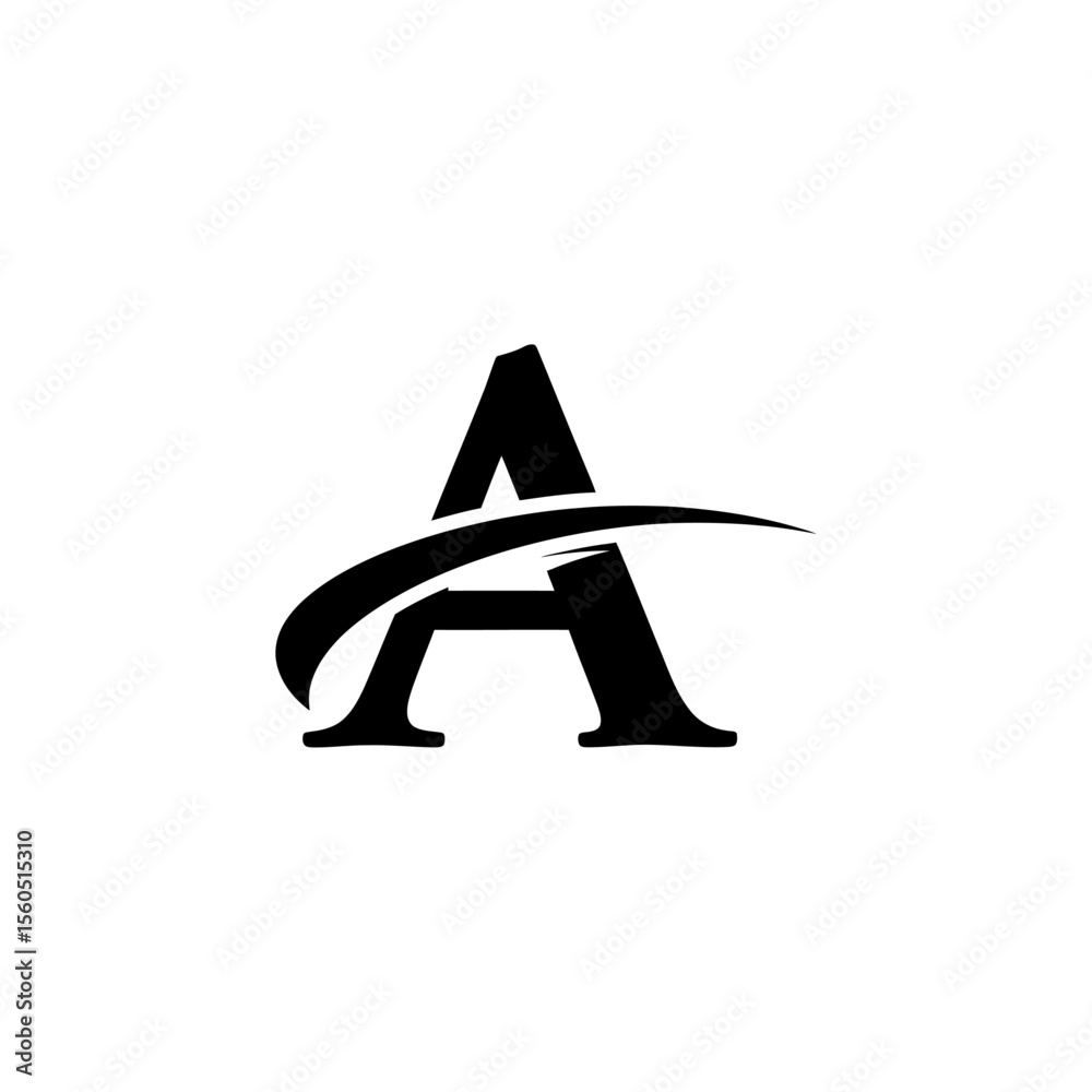 Fototapete a bold black letter a with a curved swoosh design element isolated on a white background graphic des