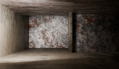 Old room, broken walls and lights, 3D illustration