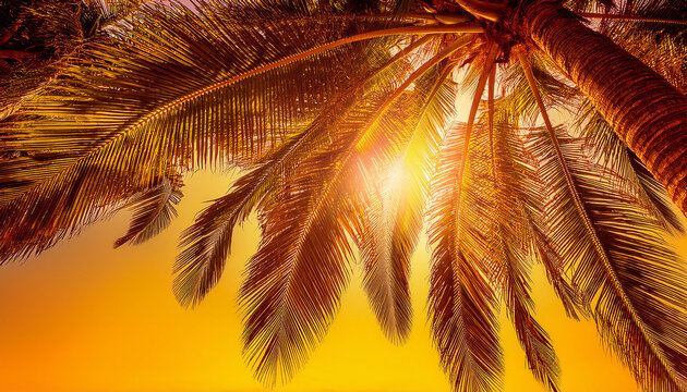 vibrant halftone palm tree silhouette highlighting summer vibes in a warm yellow background