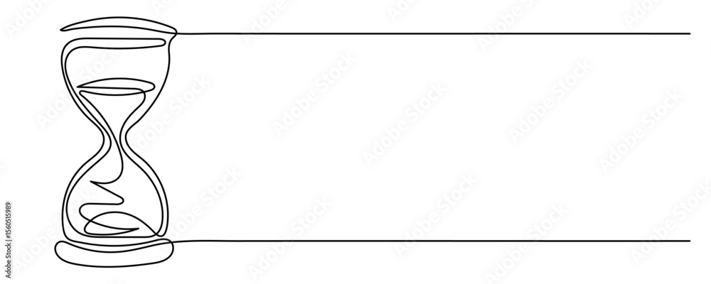 Wall mural one continuous line drawing of hourglass with flowing sand isolated on transparent background with c