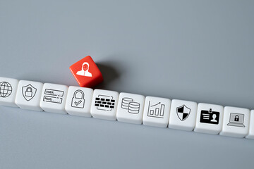 Icon with white and red cube for digital technology threat detection concept. Antivirus of network...