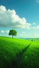 Serene Solitude A Windswept Pasture Reaching to the Horizon under a Vast Sky, Evoking Peaceful Contemplation in Natures Embrace.