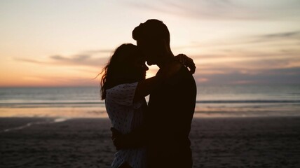 Fototapeta premium Silhouette of a Couple Embracing, Showing Emotional Connection