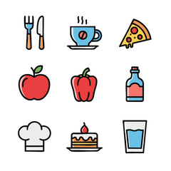 Flat Line Detailed Food Item Icon Set Delicious and Fresh Meal Symbol