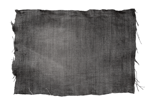 Piece of black torn denim on a white background. Denim texture