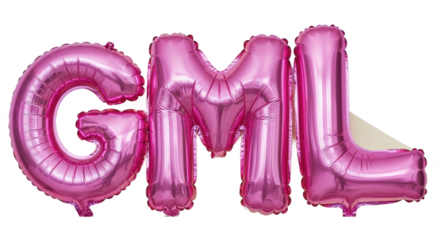 Pink Foil Balloons Forming GML Letters Against Transparent Background Isolated Transparent Background