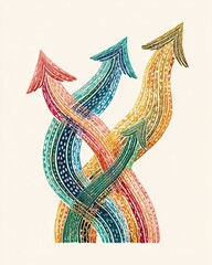 A vibrant illustration of colorful arrows intertwining, symbolizing dynamic movement and direction. Ideal for concepts related to progress, growth, and creative thinking.