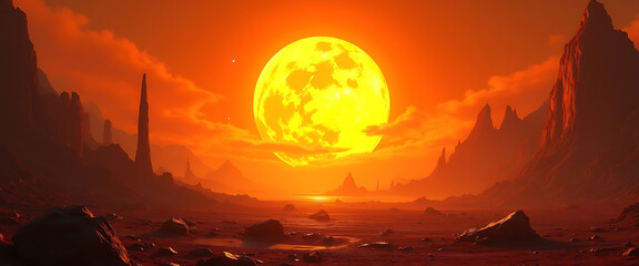 Solar Orb Majesty Crimson Skies Beckon a Dazzling World with a Glorious Glimpse