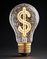 An illuminated light bulb featuring a dollar sign showcases the concept of innovative ideas and financial success