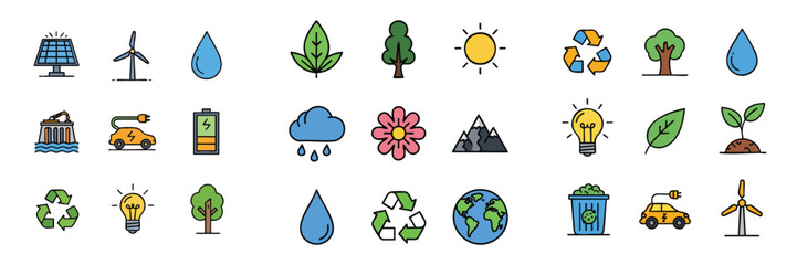 Obraz premium Outline Colored Environmental Element Ecology Collection Icon Set Design