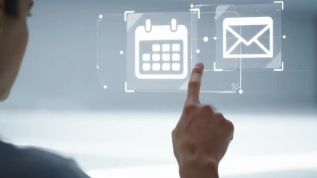 Hand pushing digital button on touchscreen interface