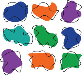 Modern Organic Blob Shapes in Green Tones – Abstract Amoeba Drops with Fine Line Outlines – Vector Graphic for Creative Design Use