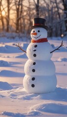 Obraz premium Glowing ice patch warms a snowman Snowy, serene, winter scene , snow, night