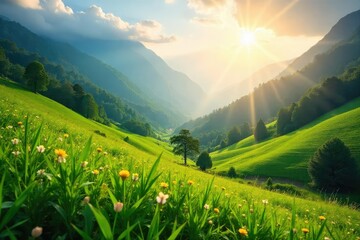 Serene Sunlight Landscape Restorative Nature Scene for Wellness and Spiritual Renewal