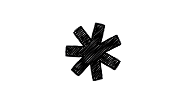Roughly Drawn Black And White Asterisk Symbol Isolated On Transparent Background