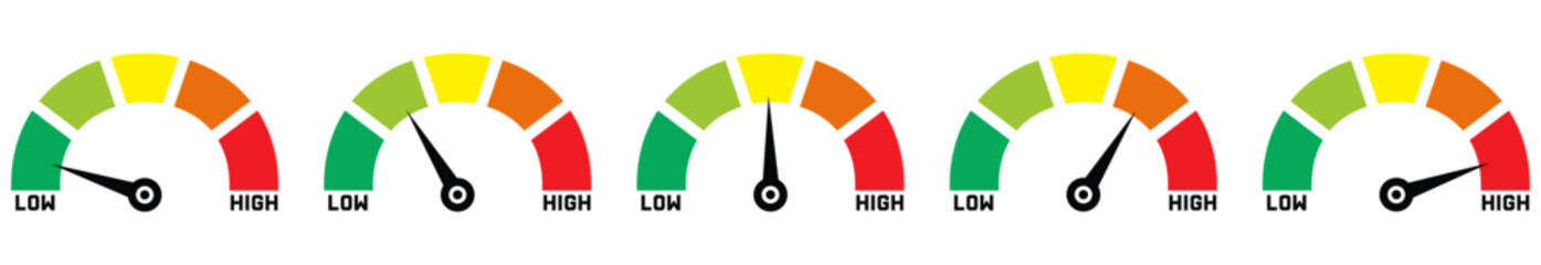 Risk meter from low to high level color full vector illustration.