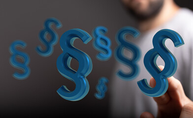 Abstract image of 3D blue paragraph symbols. Ideal for legal, law, and justice concepts.
