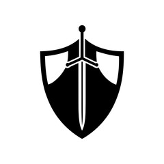A classic medieval shield with swords silhouette vector illustration