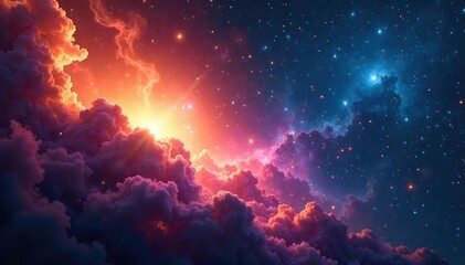 Fototapeta premium Breathtaking Nebula Vista Swirling Cosmic Gases and Dust Illuminated by Distant Stars