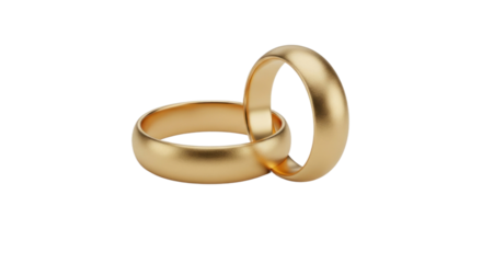 Two Overlapping Golden Wedding Rings Isolated Transparent Background