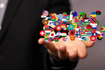 Image of diverse flags, representing international connections and global reach.