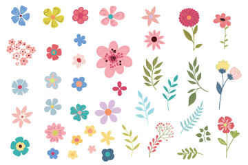 Collection of vector liberty flowers in soft colorful tones. Liberty style millefleurs. Trendy floral design