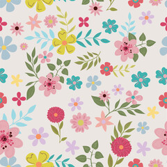 Fashion liberty pink and blue flowers rustic vector pattern for textile, wallpapers. A lot of different flowers on the field