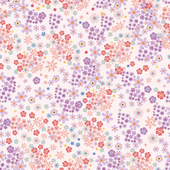 Fashion liberty pink and purple small flowers rustic vector pattern for textile, wallpapers