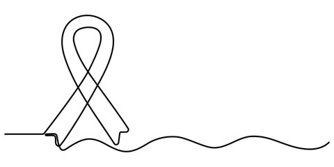  Autism Ribbon continuous one line drawing, Autism awareness, conceptual illustration, Awareness Ribbon Single Line Icon, Single continuous line drawing campaign ribbon made from puzzle pieces. 