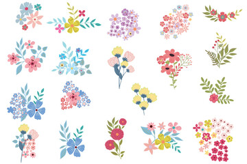 Collection of vector liberty flowers in soft colorful tones. Liberty style millefleurs. Trendy floral design