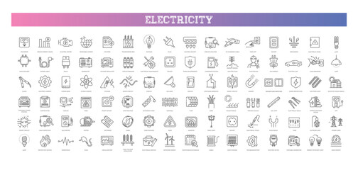 Electricity icons. Power outline flat icons