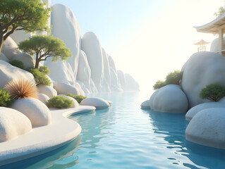 Obraz premium Zen yoga meditation with stones and gentle waves