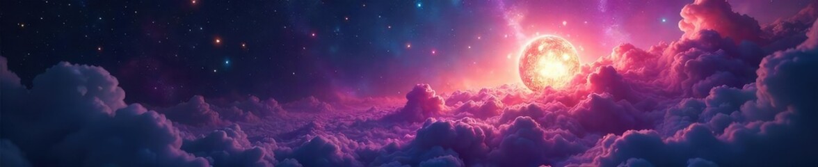 Mystical Glowing Orb in Swirling Nebula Ethereal Cosmic Landscape, Perfect for Fantasy, Sci-Fi, and Magical Projects