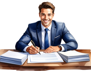 Businessman signing papers transparent background