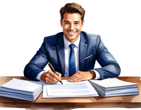 Businessman signing papers transparent background