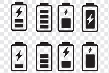 battery icons showing various charge levels and charging states. Perfect for mobile apps, UI design, tech dashboards, and energy related infographics.