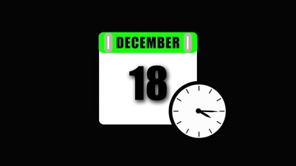 December 18th date and clock representing time and schedule on black background