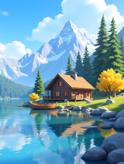 Fototapeta premium Start of Autumn outdoor travel natural scenery End of heat cartoon aesthetic illustration