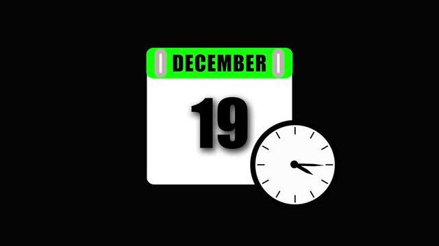 Calendar page shows december 19th and clock depicting time passing in a minimalist style