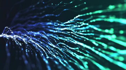 Abstract blue green data stream flows dynamically across a dark background - Powered by Adobe