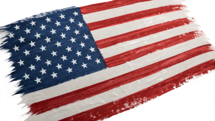 Grunge style american flag with brush stroke effect, isolated on transparent background